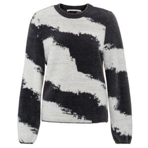YAYA WOMEN Ultra Soft Fuzzy Pullover Sweater Black White Abstract Size Large